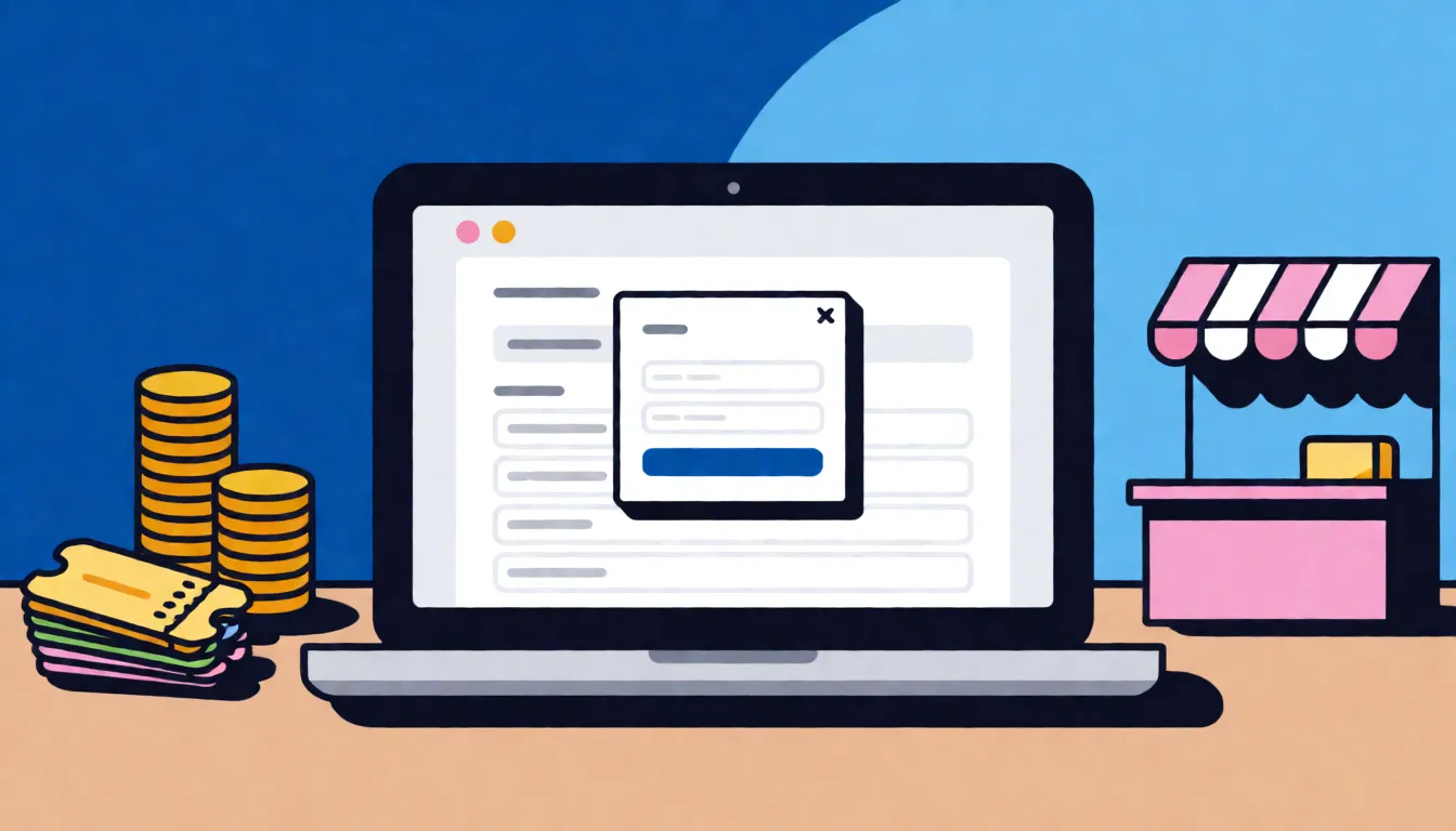A laptop on a desk showing a small sign-in popup window on top of a domain settings page